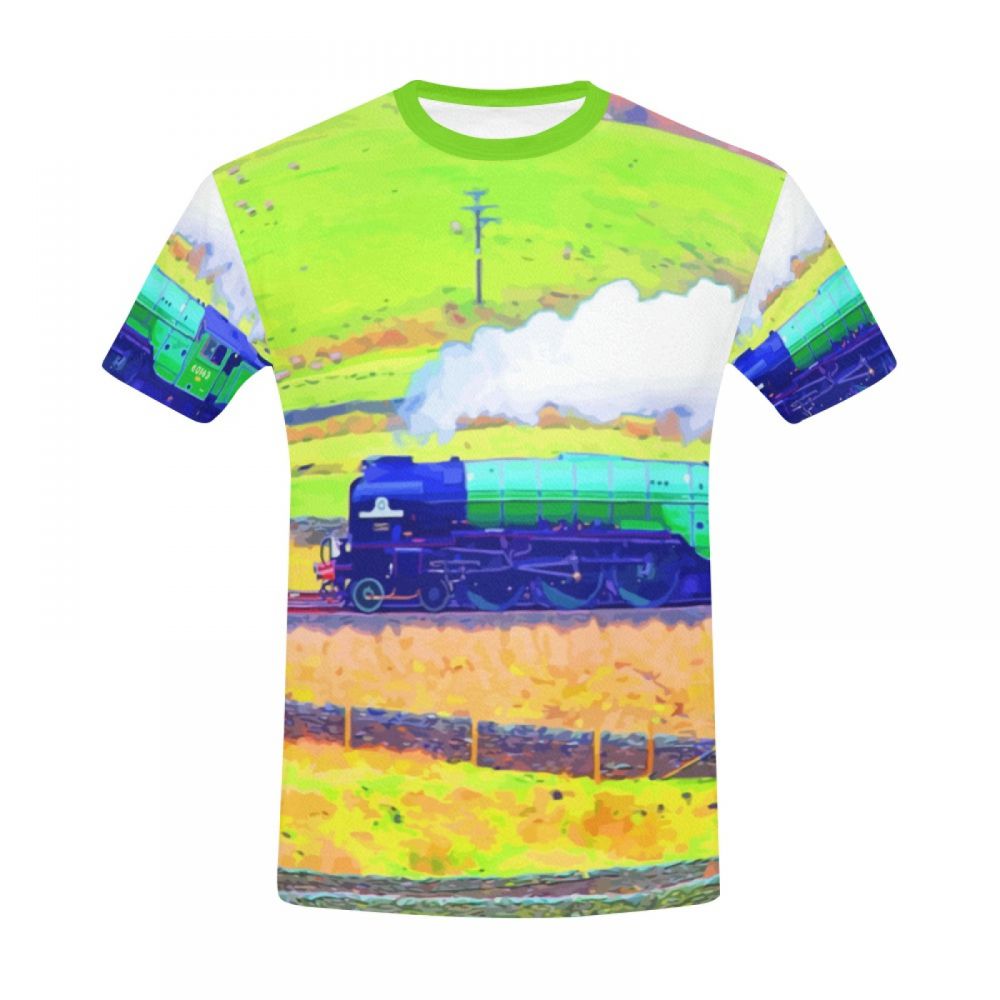 Camiseta Curta Masculino Pastoral Do Trem Da Arte Da Paisagem