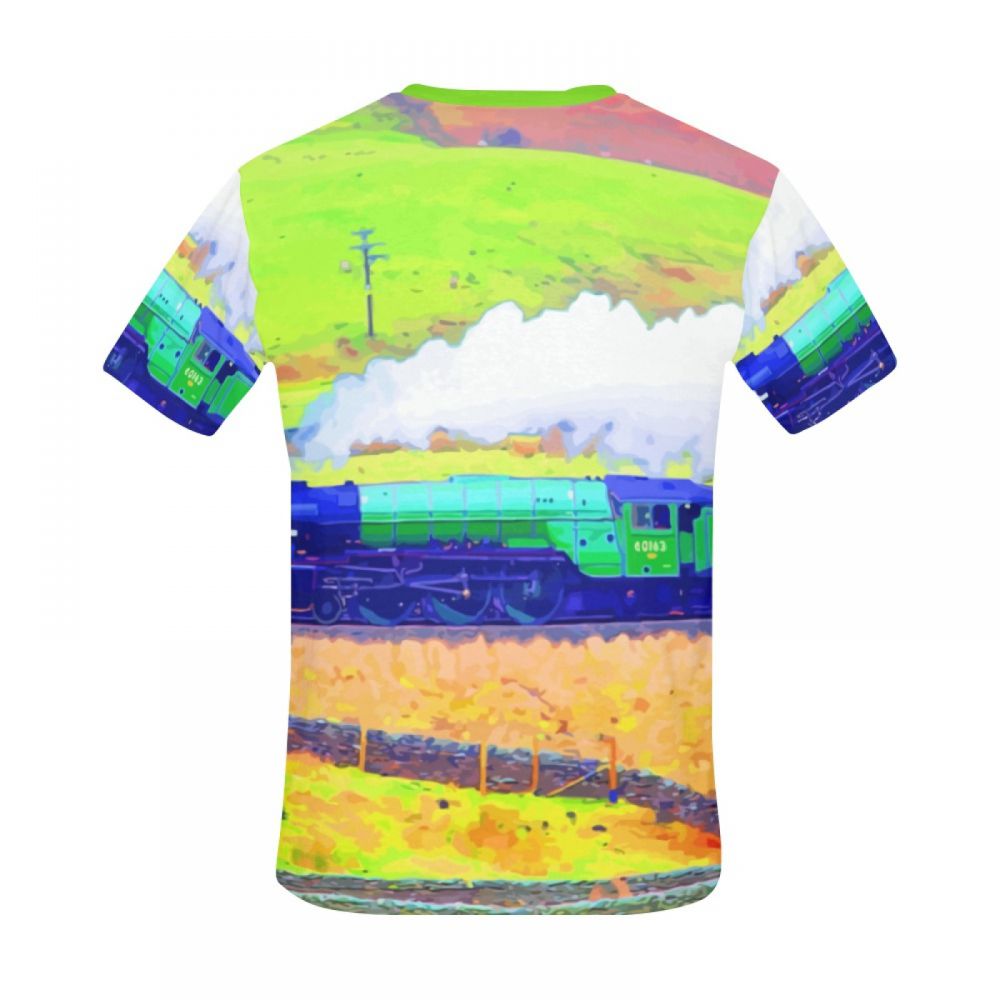 Camiseta Curta Masculino Pastoral Do Trem Da Arte Da Paisagem