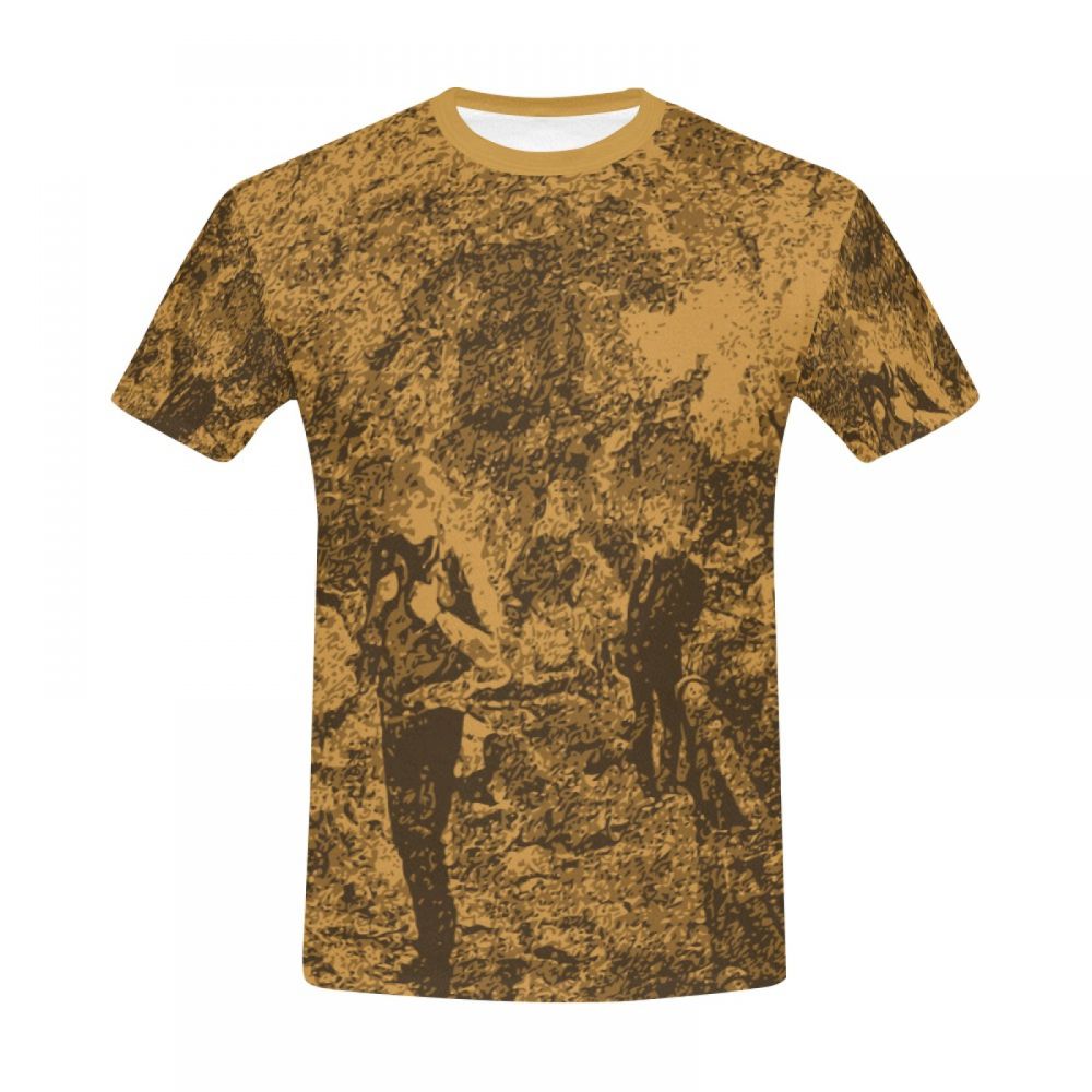 Camiseta Curta Masculino Arte Digital Homens Castanhos