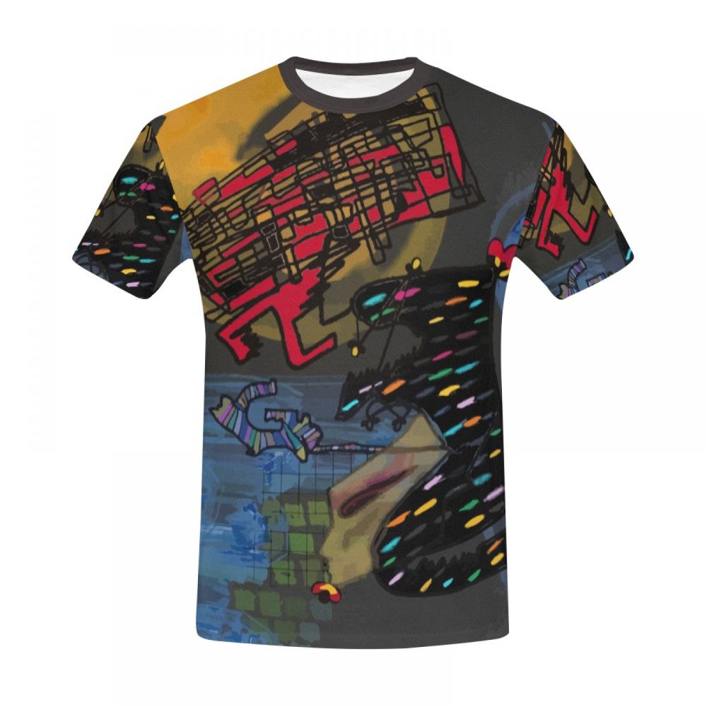 Camiseta Curta Masculino Arte Digital Preto Vermelho