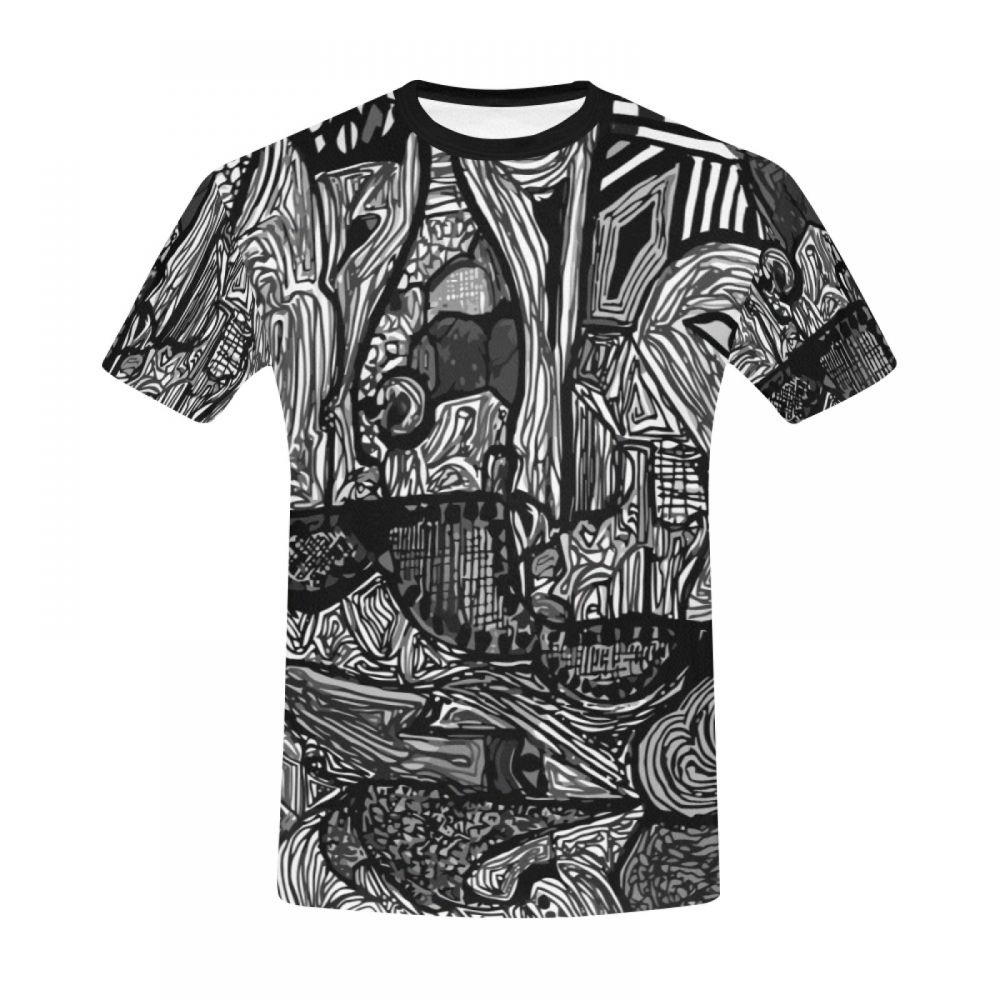 Camiseta Curta Masculino Arte Mundo Preto E Branco