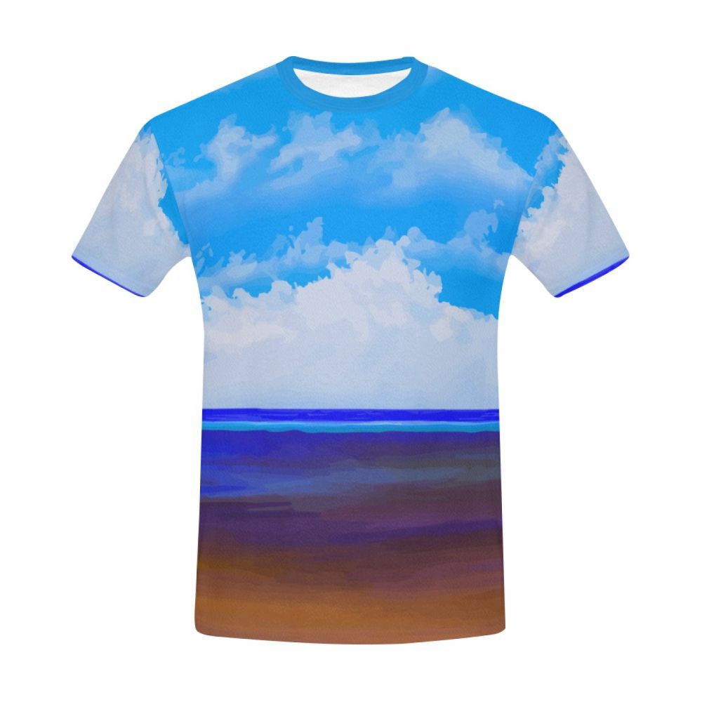 Camiseta Curta Masculino Arte Praia Céu Azul