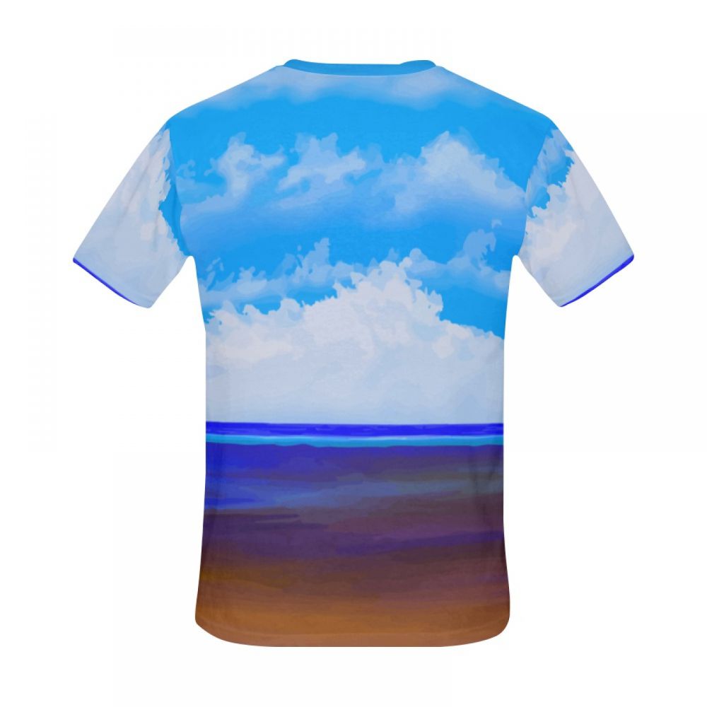 Camiseta Curta Masculino Arte Praia Céu Azul