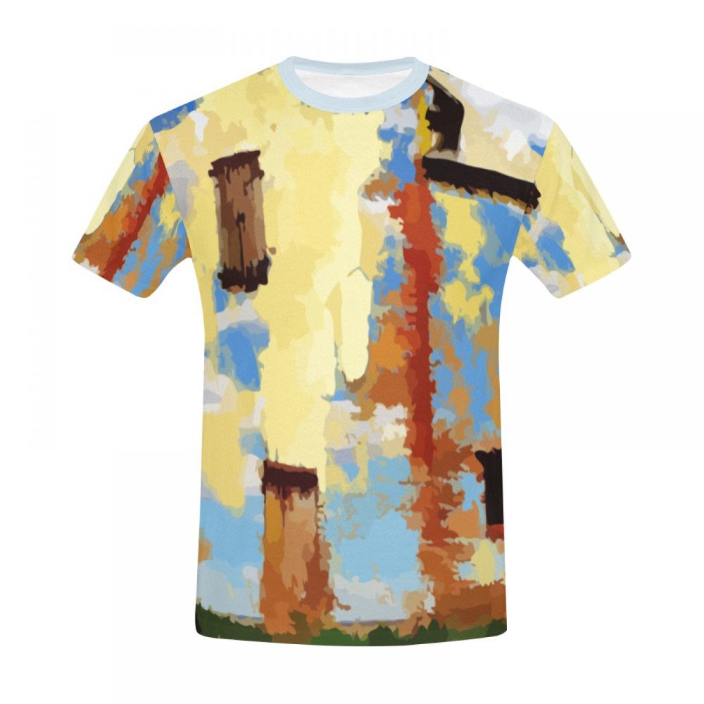 Camiseta Curta Masculino Arte Surreal Arquitetura Grafite Amarelo