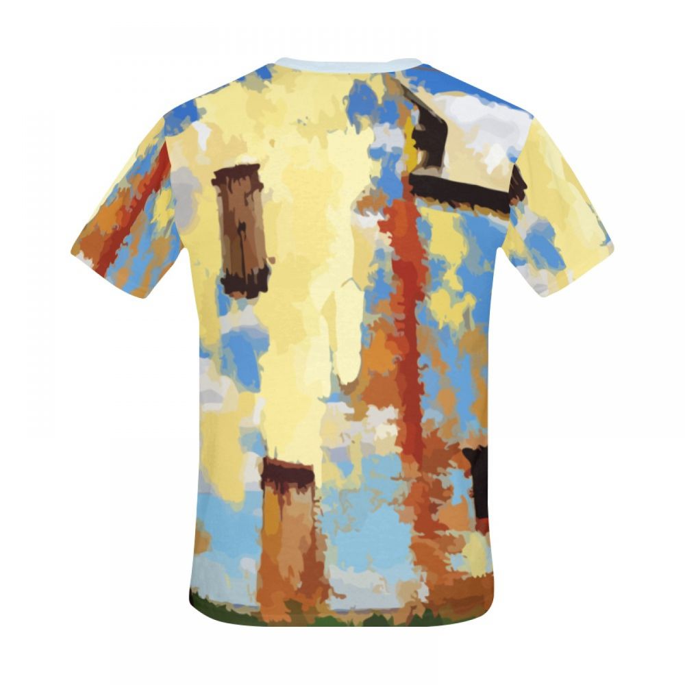 Camiseta Curta Masculino Arte Surreal Arquitetura Grafite Amarelo