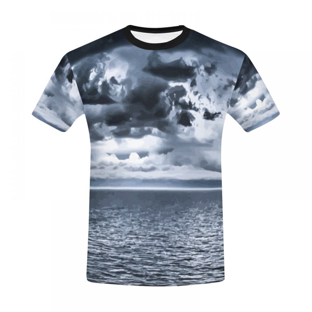 Camiseta Curta Masculino Arte Oceano Nublado