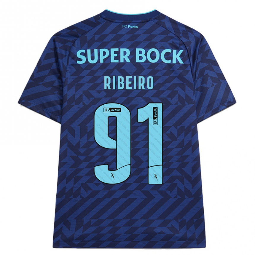 Criança Camisola Futebol Gonçalo Ribeiro #91 Azul-Marinho Terceiro 2024/25